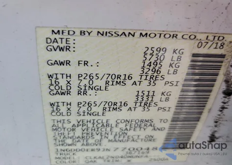 2018 Nissan Frontier S z USA, uszkodzony, nr VIN 1N6DD0ER9JN770048